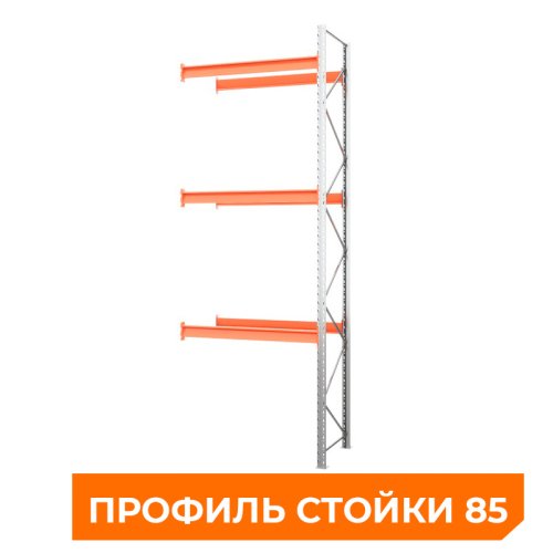 Секция приставная стеллажа металлического паллетного 4500х1800х1100 мм (85.1.5). Ярусы: пол+3