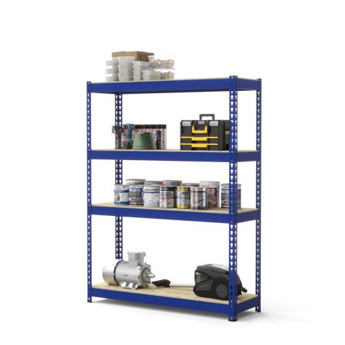 Стеллаж Профи Т (2000/1540/455), синие стяжки, 4 яруса фанера