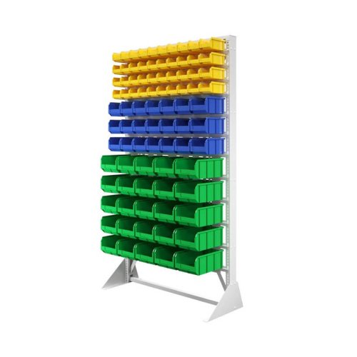 Стеллаж с пластиковыми ящиками односторонний 1150х2000 В1-04-03-05  (желтый/синий/зеленый)