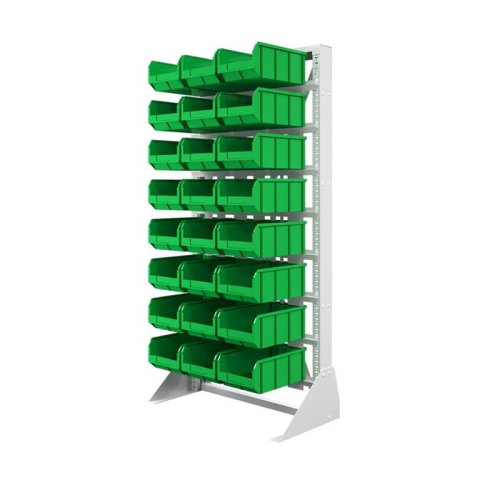 Стеллаж с пластиковыми ящиками односторонний 735х1500 А1-00-00-08  (зеленый)