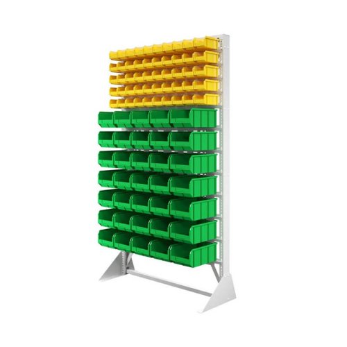 Стеллаж с пластиковыми ящиками односторонний 1150х2000 В1-05-00-07  (желтый/зеленый)