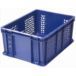 Пластиковый контейнер для хранения универсальный перфорированный, дно сплошное 400х300х180 (Синий)