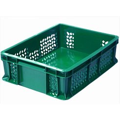 Пластиковый контейнер для хранения универсальный перфорированный, дно сплошное 400х300х120 (Зеленый)