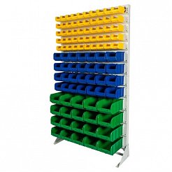 Стеллаж с пластиковыми ящиками односторонний 1150х2000 В1-05-04-04  (желтый/синий/зеленый)