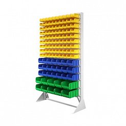 Стеллаж с пластиковыми ящиками односторонний 1150х2000 В1-10-03-02  (желтый/синий/зеленый)