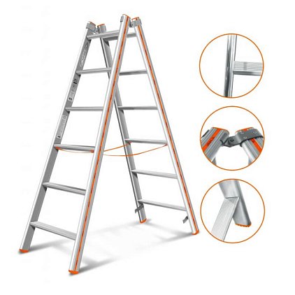 Стремянка алюминиевая двусторонняя Комфорт-Профи 206 (6 ступеней)