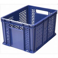 Пластиковый контейнер для хранения универсальный перфорированный, дно сплошное 400х300х230 (Синий)
