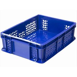 Пластиковый контейнер для хранения универсальный перфорированный, дно сплошное 400х300х120 (Синий)